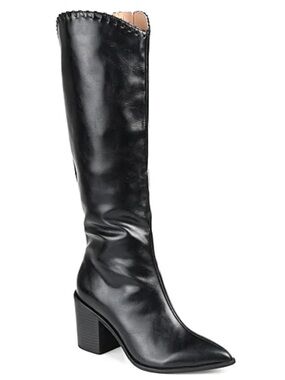 Journee Collection Wide Calf Black Knee-High Pointed Toe Block Heel Boots